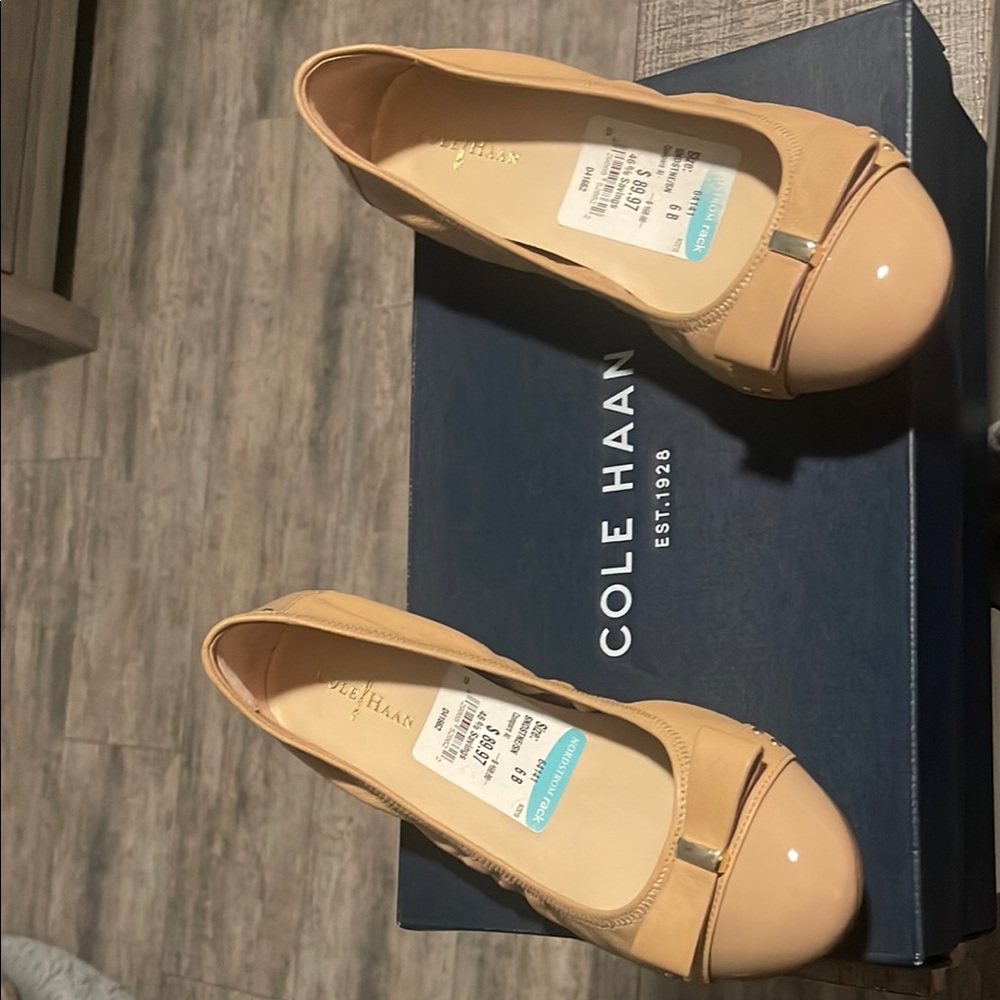 Cole Haan Women's Beige Flats with Patent Toe